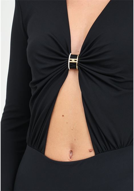 Body a manica lunga nero da donna in jersey con anello gioiello ELISABETTA FRANCHI | BO01547E2110